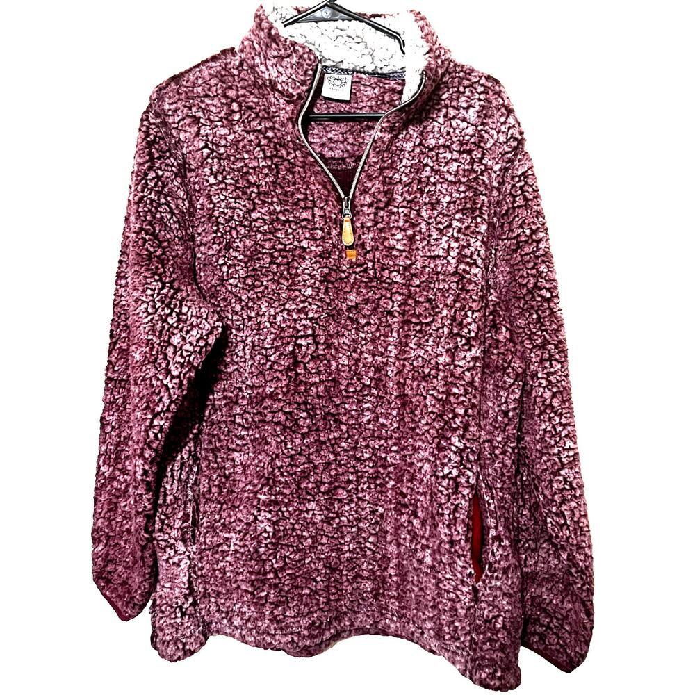 SHERPA Faux Fur KATYDID pullover sweatshirt Pink 1/4 Zip sweater Size L